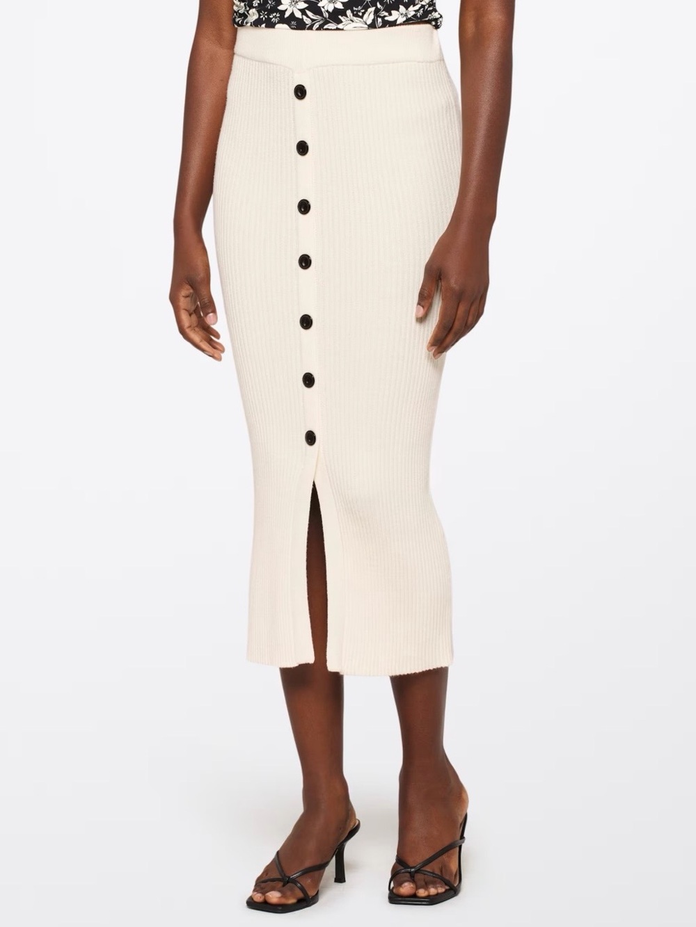 Vero Moda Vikie Knit Ribbed Button-Front Midi Skirt EUC